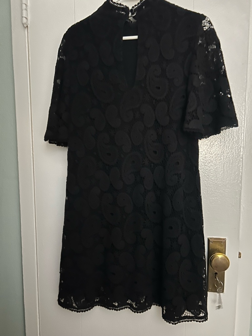 The Kooples Black Cotton Lace Short Bell-Sleeve Trapeze Dress, Fr 3, 8 USA.